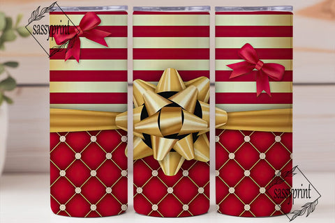Christmas Bow Tumbler Wrap PNG Sublimation sassyprint 