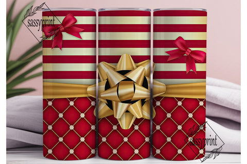 Christmas Bow Tumbler Wrap PNG Sublimation sassyprint 