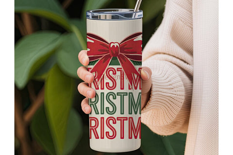 Christmas Bow Tumbler Wrap Sublimation DesignSVG 