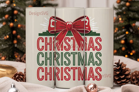 Christmas Bow Tumbler Wrap Sublimation DesignSVG 