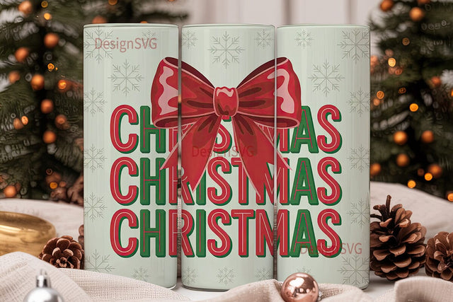 Christmas Bow Tumbler Wrap Sublimation DesignSVG 