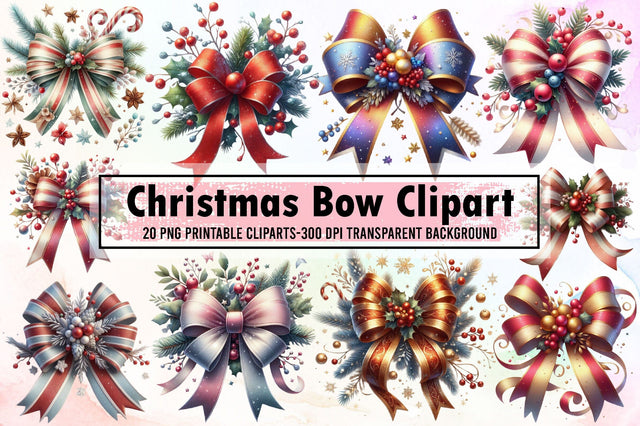 Christmas Bow Watercolour Clipart- Sublimation designartist 