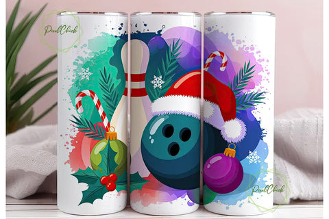 Christmas Bowling 20oz Tumbler Wrap Sublimation PixelChick 