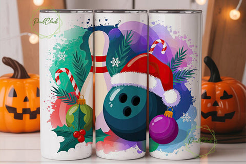 Christmas Bowling 20oz Tumbler Wrap Sublimation PixelChick 