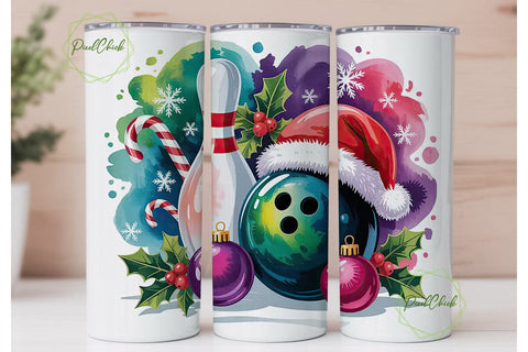 Christmas Bowling 20oz Tumbler Wrap Sublimation PixelChick 
