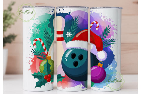 Christmas Bowling 20oz Tumbler Wrap Sublimation PixelChick 