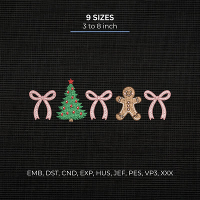 Christmas Bows Gingerbread Tree Embroidery Design – Coquette Holiday Machine Embroidery File Embroidery/Applique DESIGNS PatternFeed8 