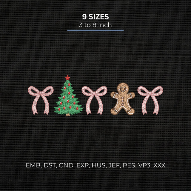 Christmas Bows Gingerbread Tree Embroidery Design – Coquette Holiday Machine Embroidery File Embroidery/Applique DESIGNS PatternFeed8 