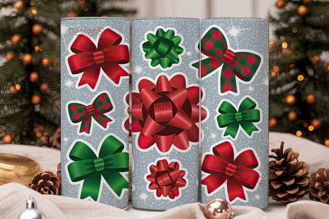 Christmas Bows Glitter 20oz Tumbler Wrap Sublimation DesignSVG 