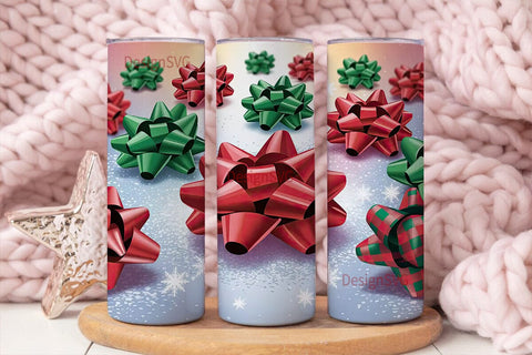 Christmas Bows Glitter 20oz Tumbler Wrap Sublimation DesignSVG 