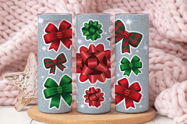 Christmas Bows Glitter 20oz Tumbler Wrap Sublimation DesignSVG 