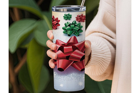 Christmas Bows Glitter 20oz Tumbler Wrap Sublimation DesignSVG 