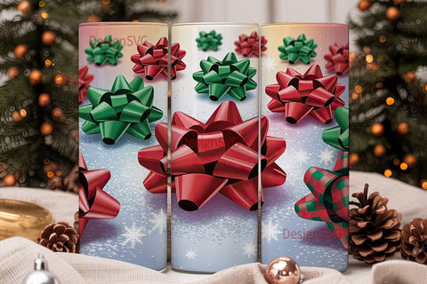 Christmas Bows Glitter 20oz Tumbler Wrap Sublimation DesignSVG 