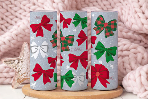 Christmas Bows Glitter 20oz Tumbler Wrap Sublimation DesignSVG 