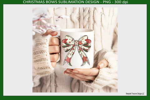 Christmas Bows Plaid Patchwork Sublimation Png Design, Coquette Bow Printable, Digital Download Sublimation Keepsake Treasures Designs LLC. 