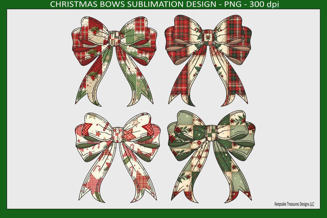 Christmas Bows Plaid Patchwork Sublimation Png Design, Coquette Bow Printable, Digital Download Sublimation Keepsake Treasures Designs LLC. 