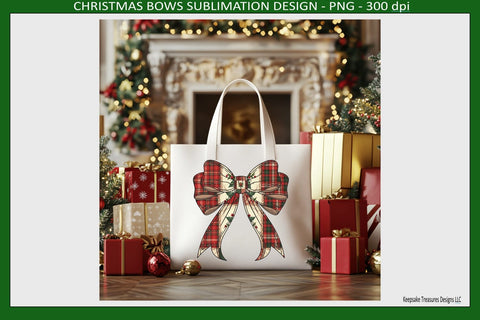 Christmas Bows Plaid Patchwork Sublimation Png Design, Coquette Bow Printable, Digital Download Sublimation Keepsake Treasures Designs LLC. 