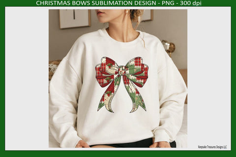 Christmas Bows Plaid Patchwork Sublimation Png Design, Coquette Bow Printable, Digital Download Sublimation Keepsake Treasures Designs LLC. 