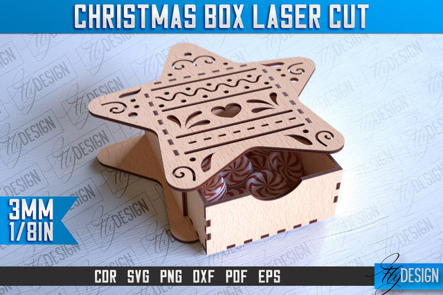 Christmas Box Laser Cut | Christmas Design | CNC Files SVG Fly Design 