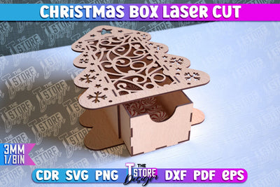 Christmas Box Laser Cut | Christmas Ornament | Gift Box | CNC File SVG The T Store Design 