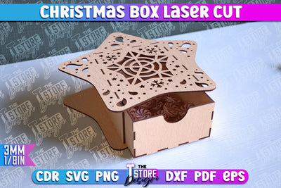 Christmas Box Laser Cut | Christmas Ornament | Gift Box | CNC File SVG The T Store Design 