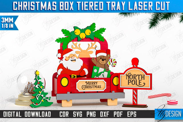 Christmas Box Laser Cut | Seasonal Décor | Christmas Mini Crate with Elements | Santa | Christmas Stand | CNC File SVG Fly Design 