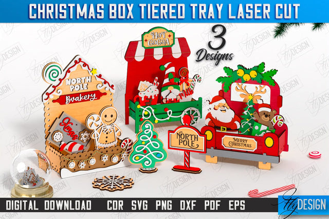Christmas Boxes Laser Cut Bundle | Seasonal Décor | Christmas Mini Crate with Elements | Christmas Stand | CNC Files SVG Fly Design 