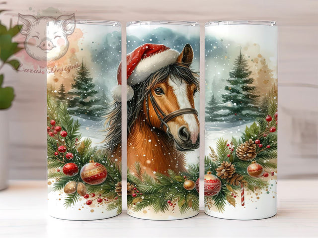 Christmas Brown Horse 20oz Tumbler Png, Straight & Tapered Tumbler Png, Christmas Horse Tumbler Png, Digital Download PNG Sublimation Lara' s Designs 