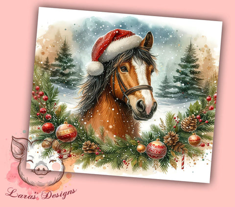 Christmas Brown Horse 20oz Tumbler Png, Straight & Tapered Tumbler Png, Christmas Horse Tumbler Png, Digital Download PNG Sublimation Lara' s Designs 