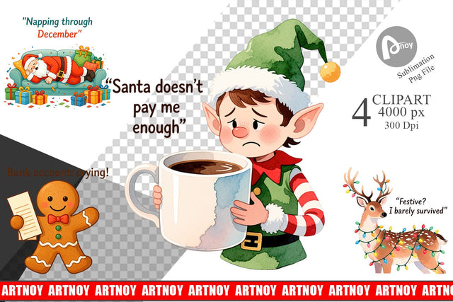 Christmas Burnout Vibes Clipart Sublimation artnoy 