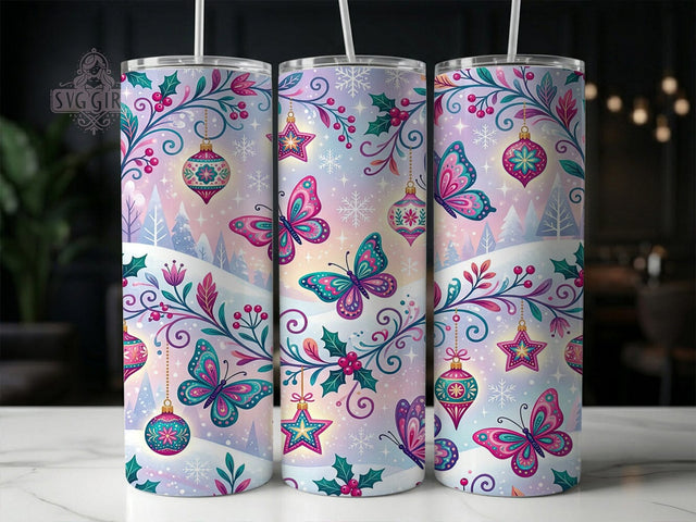 Christmas Butterflies 20oz Tumbler, Christmas Butterfly, Butterfly Tumbler, Christmas Butterflies, Butterfly Wrap PNG, Holiday Butterfly, 20oz Tumbler Wrap, Christmas Tumbler Sublimation SvggirlplusArt 