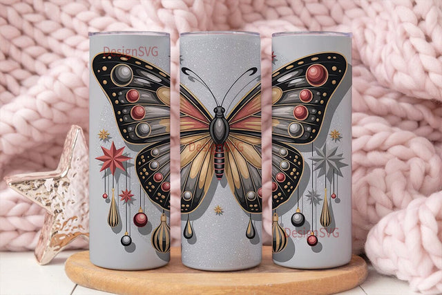 Christmas Butterfly 20oz Tumbler Wrap Sublimation DesignSVG 