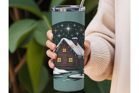 Christmas Cabin 20oz Tumbler Wrap Sublimation DesignSVG 