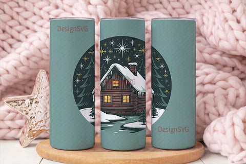 Christmas Cabin 20oz Tumbler Wrap Sublimation DesignSVG 