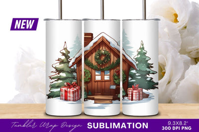 Christmas Cabin In Winter Tumbler Png Sublimation Regulrcrative 
