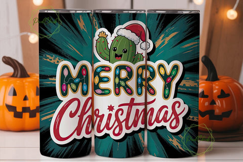 Christmas Cactus 20oz Tumbler Wrap Sublimation PixelChick 