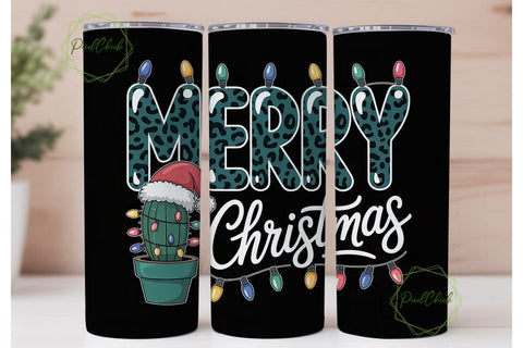 Christmas Cactus 20oz Tumbler Wrap Sublimation PixelChick 