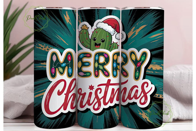Christmas Cactus 20oz Tumbler Wrap Sublimation PixelChick 