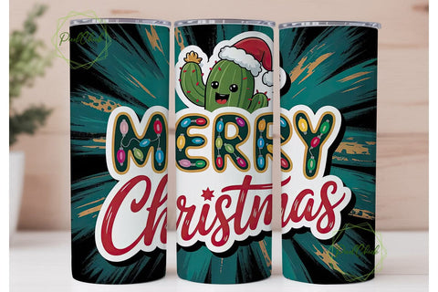 Christmas Cactus 20oz Tumbler Wrap Sublimation PixelChick 