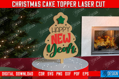 Christmas Cake Topper | Christmas Sign | Holidays | Adornment Dining Table | New Year | CNC File SVG Fly Design 