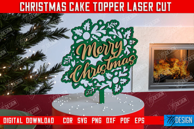 Christmas Cake Topper | Christmas Sign | Holidays | Adornment Dining Table | New Year | CNC File SVG Fly Design 