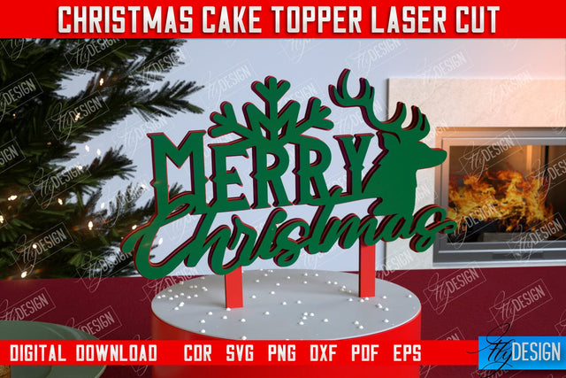 Christmas Cake Topper | Christmas Sign | Holidays | Adornment Dining Table | New Year | CNC File SVG Fly Design 