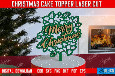 Christmas Cake Topper | Christmas Sign | Holidays | Adornment Dining Table | New Year | CNC File SVG Fly Design 
