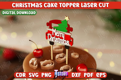 Christmas Cake Topper | Christmas Sign | Holidays | Adornment Dining Table | New Year | CNC File SVG The T Store Design 
