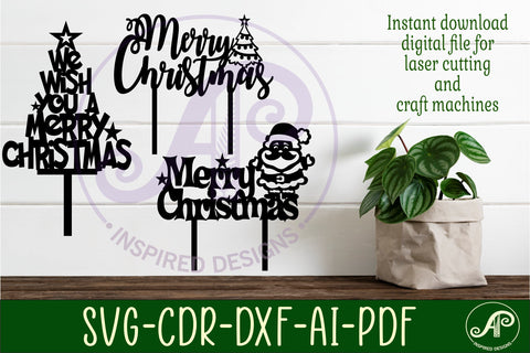 Christmas cake toppers, 3 designs SVG laser cut SVG APInspireddesigns 
