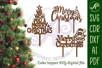 Christmas cake toppers, 3 designs SVG laser cut SVG APInspireddesigns 