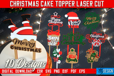 Christmas Cake Toppers Bundle | Christmas Sign | Holidays | Adornment Dining Table | New Year | CNC Files SVG Fly Design 