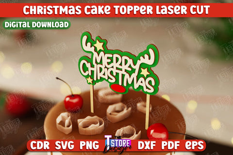 Christmas Cake Toppers Bundle | Christmas Signa | Holidays | Adornment Dining Table | New Year | CNC Files SVG The T Store Design 