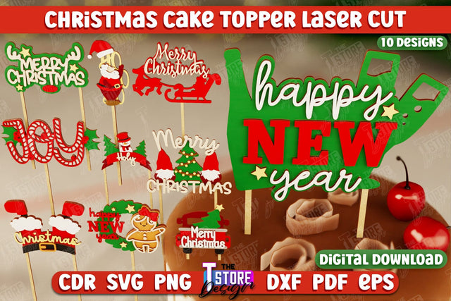 Christmas Cake Toppers Bundle | Christmas Signa | Holidays | Adornment Dining Table | New Year | CNC Files SVG The T Store Design 