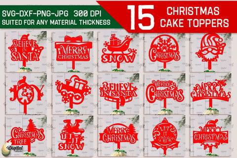 Christmas Cake Toppers LaserCut Bundle. Merry Christmas SVG SVG Evgenyia Guschina 